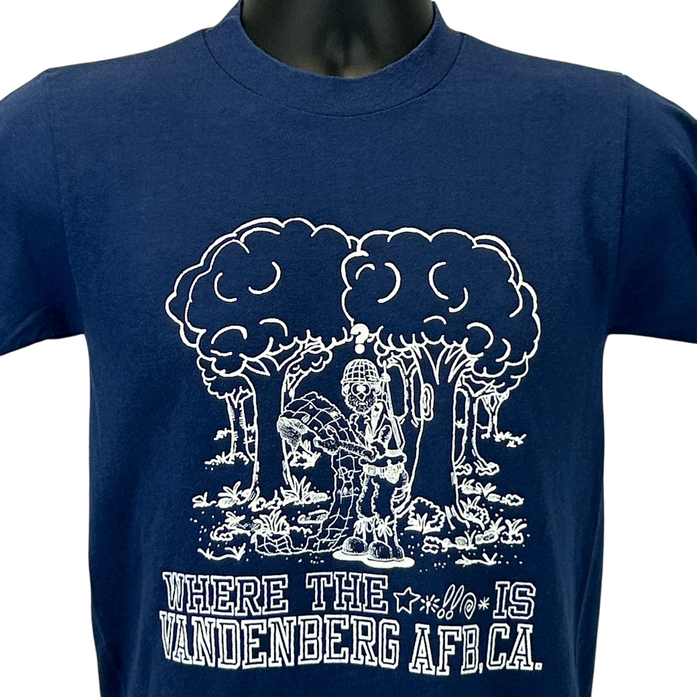 Vintage 80s Vandenberg AFB T Shirt USAF Space Air Force Blue Unisex XS X-Small